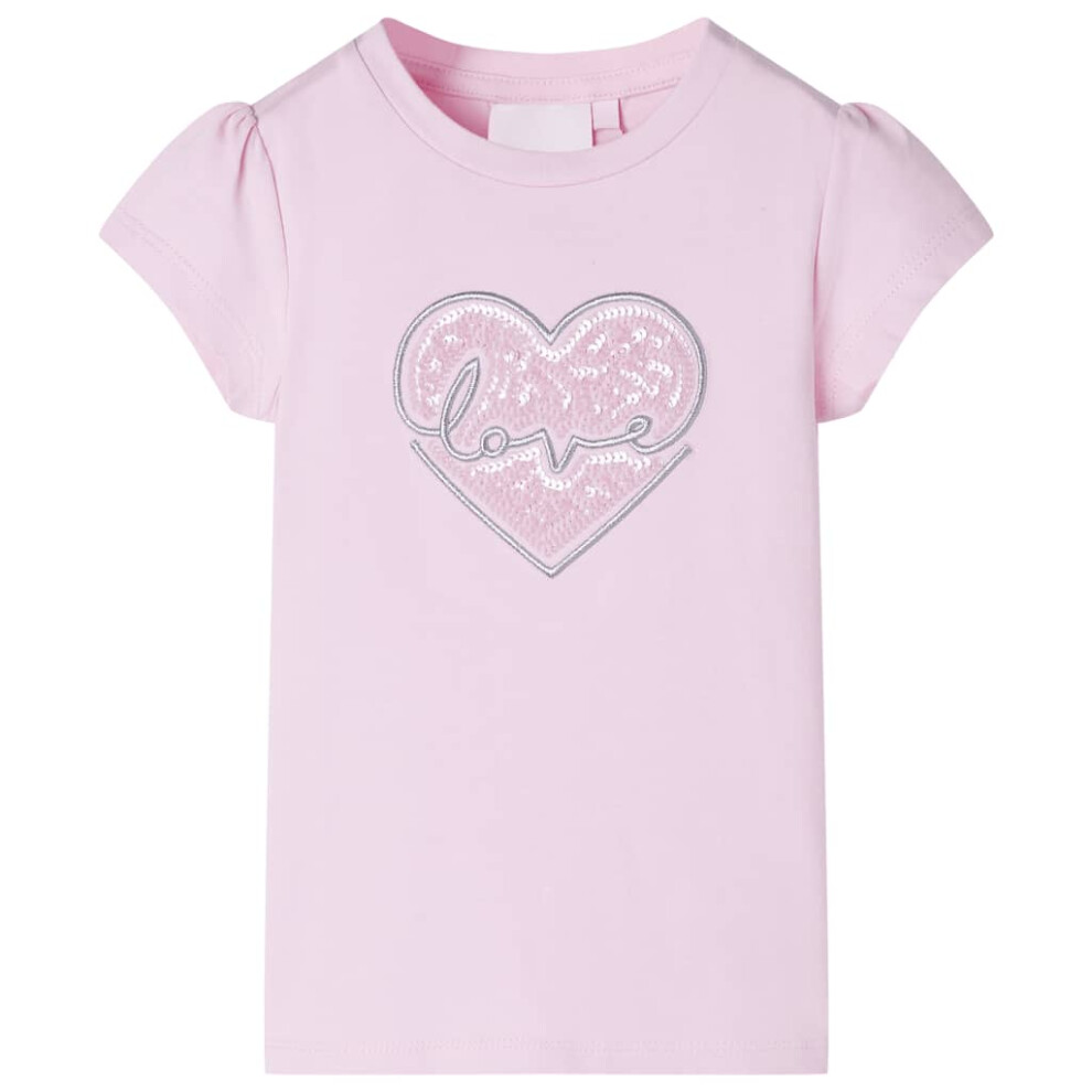 (light pink, 140) Kids' T-shirt Short Sleeves Children's T Shirt Tee Top Sequinned Heart Design