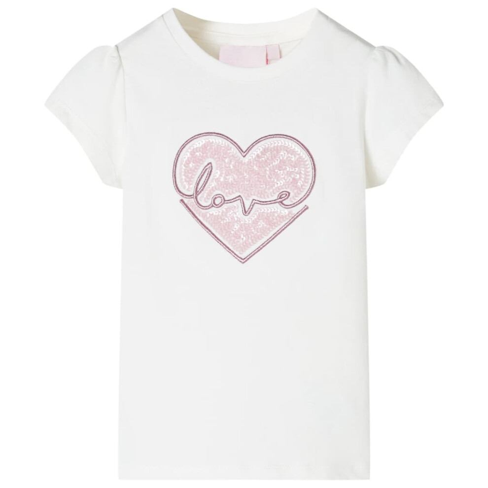 (ecru, 104) Kids' T-shirt Short Sleeves Children's T Shirt Tee Top Sequinned Heart Design