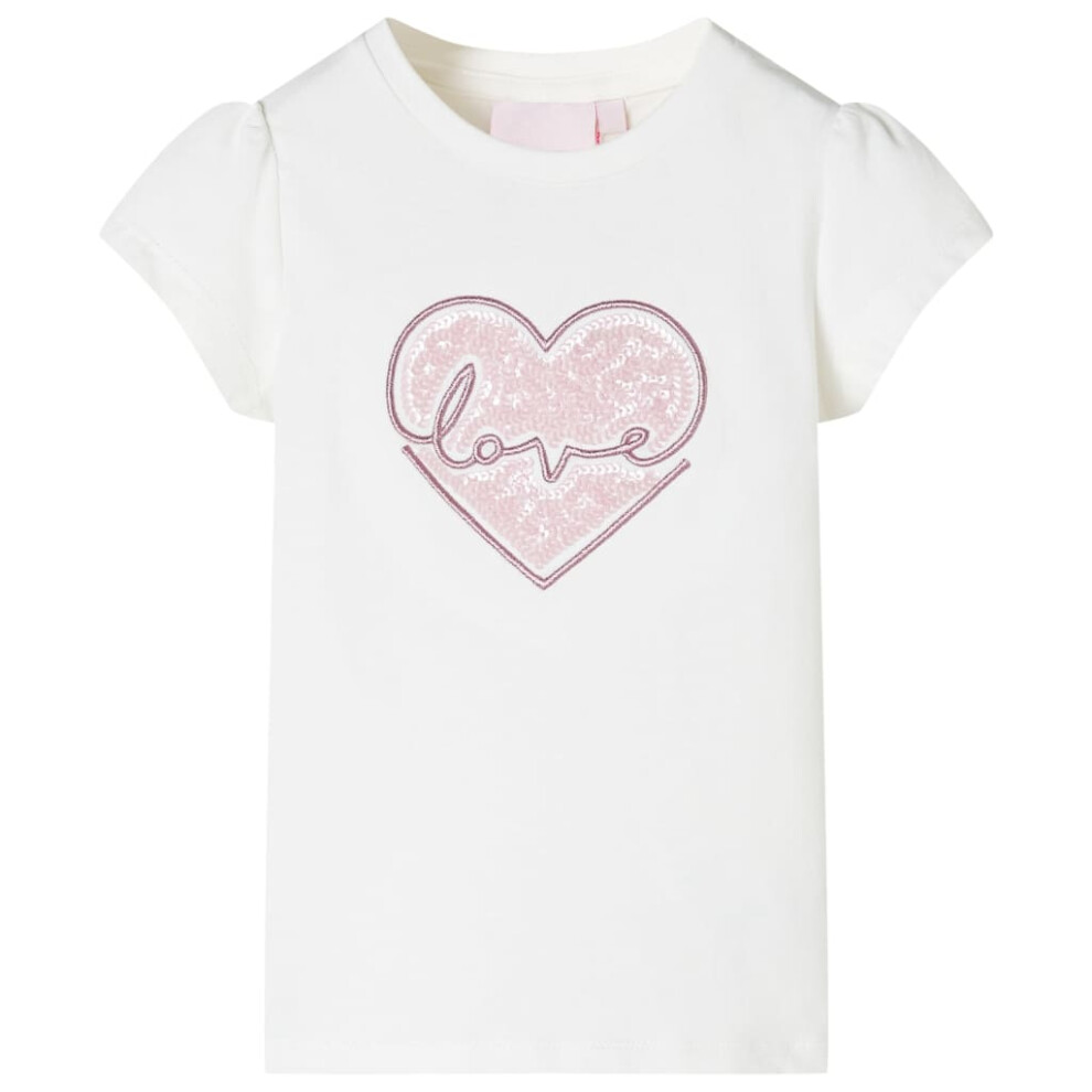 (ecru, 116) Kids' T-shirt Short Sleeves Children's T Shirt Tee Top Sequinned Heart Design