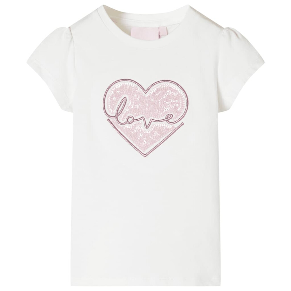 (ecru, 128) Kids' T-shirt Short Sleeves Children's T Shirt Tee Top Sequinned Heart Design