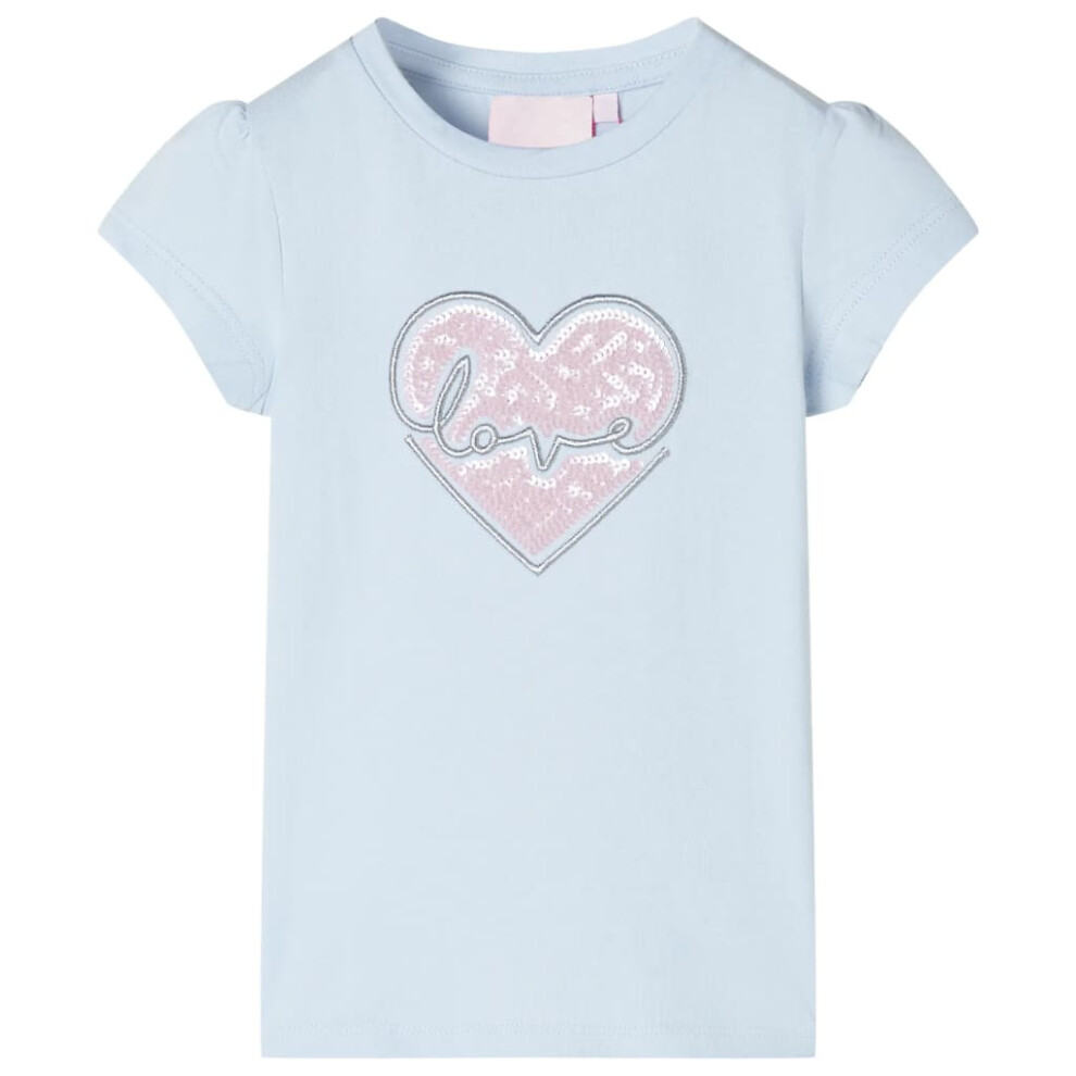 (light blue, 104) Kids' T-shirt Short Sleeves Children's T Shirt Tee Top Sequinned Heart Design