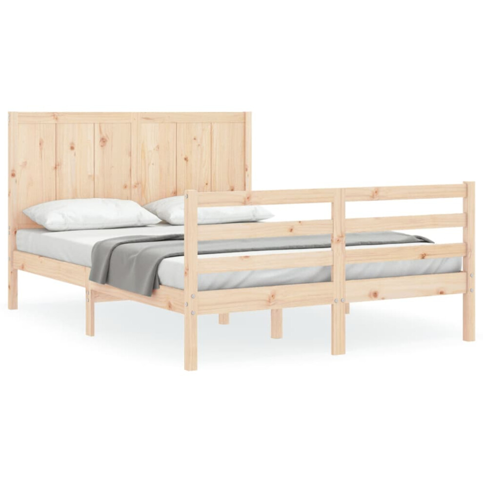 (natural, 160 x 200 cm) vidaXL Bed Frame Bedroom Platform Bed Frame Bedstead with Headboard Solid Wood