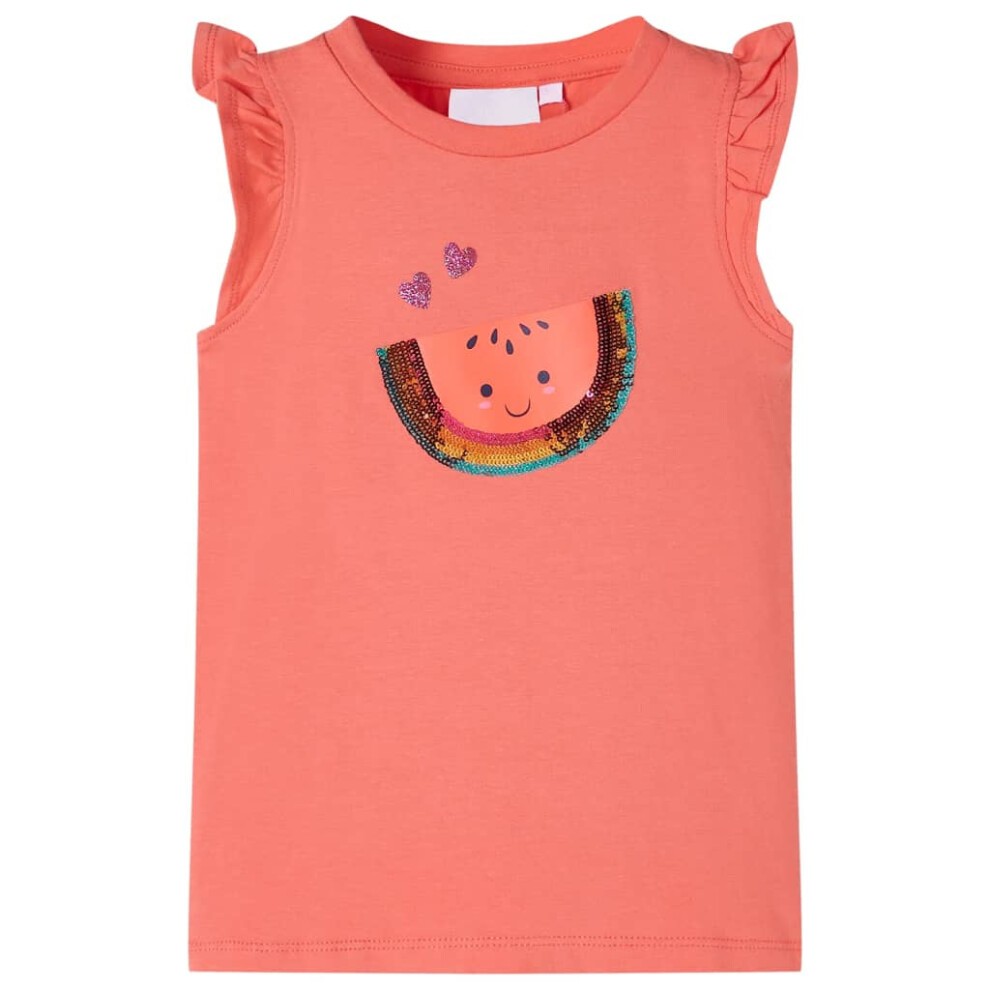 (coral, 92) Kids' T-shirt with Ruffle Sleeves Children's T Shirt Tee Sequinned Watermelon