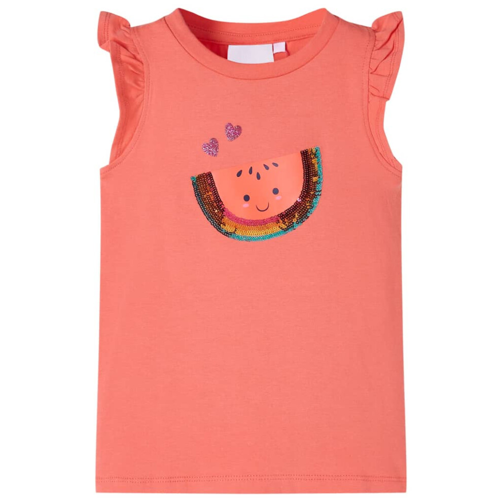 Vidaxl (, 116) Kids' T-Shirt With Ruffle Sleeves Children's T Shirt Tee Sequinned Watermelon Coral
