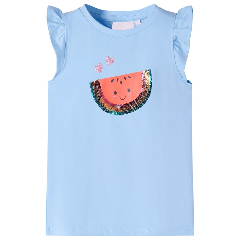 (blue, 104) Kids' T-shirt with Ruffle Sleeves Children's T Shirt Tee Sequinned Watermelon