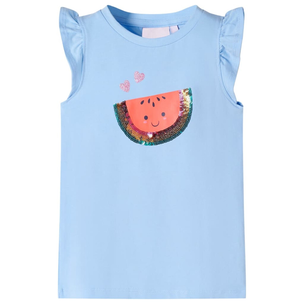 (blue, 140) Kids' T-shirt with Ruffle Sleeves Children's T Shirt Tee Sequinned Watermelon