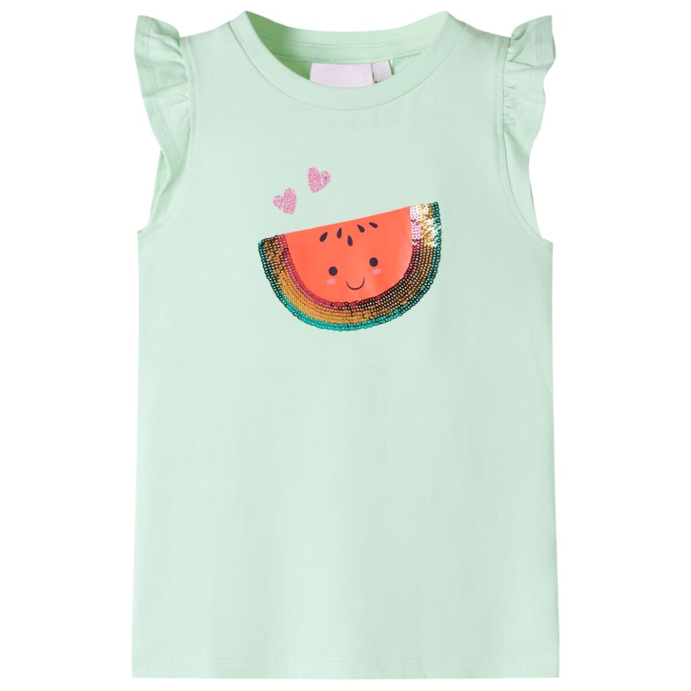 (green, 92) Kids' T-shirt with Ruffle Sleeves Children's T Shirt Tee Sequinned Watermelon