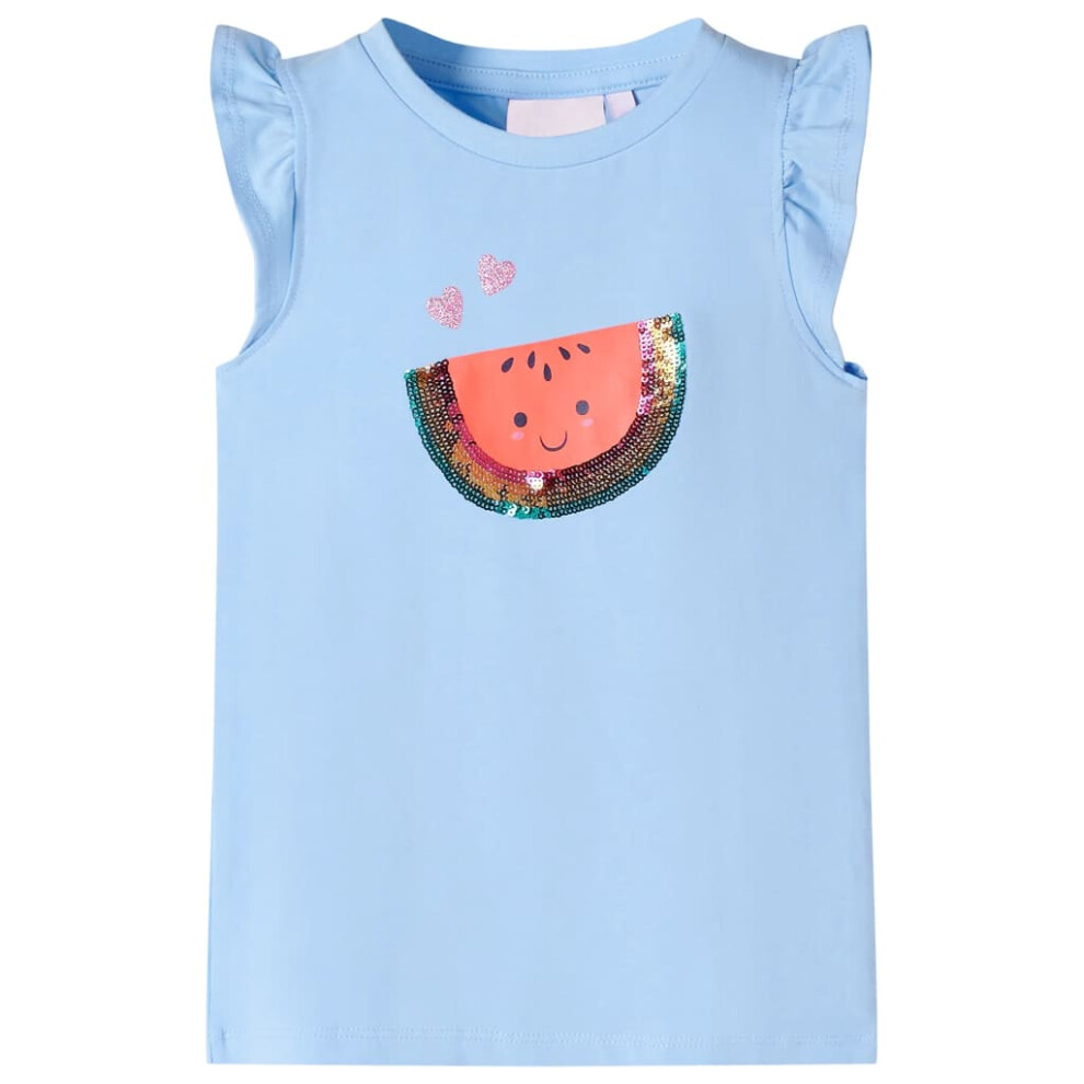 (blue, 128) Kids' T-shirt with Ruffle Sleeves Children's T Shirt Tee Sequinned Watermelon