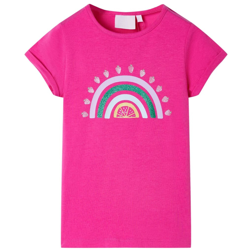 Vidaxl (, 128) Kids' T-Shirt Short Sleeves Children's T Shirt Kids' Tops Tee Rainbow Print Pink