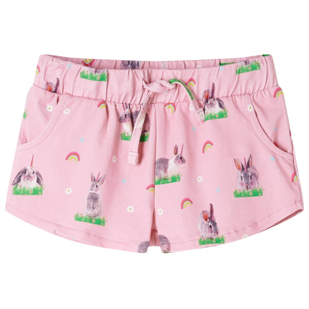 (104) Kids' Shorts with Drawstring Toddler Children Pants Rabbit Print Light Pink