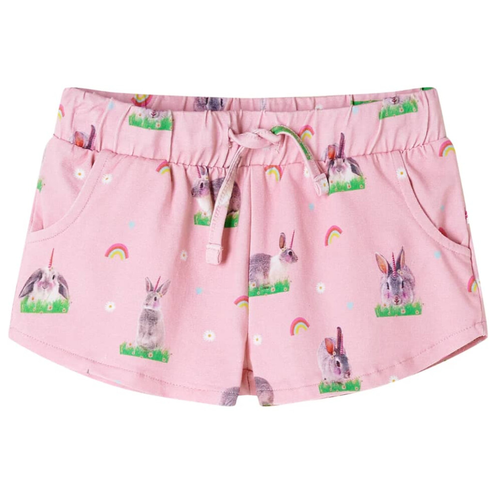 (140) Kids' Shorts with Drawstring Toddler Children Pants Rabbit Print Light Pink