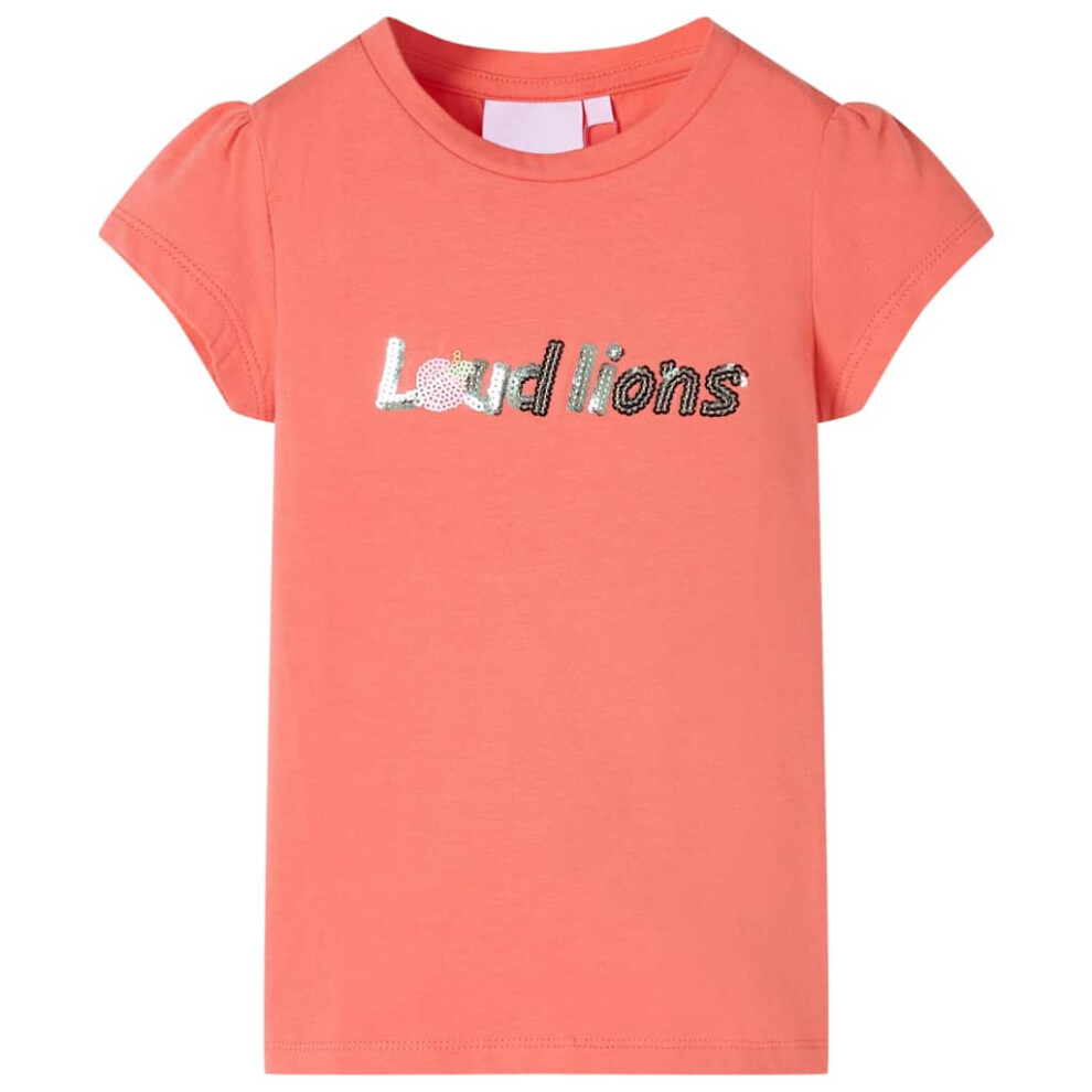 (coral, 92) Kids' T-shirt with Cap Sleeves Children's T Shirt Tee Top Sequinned Letters