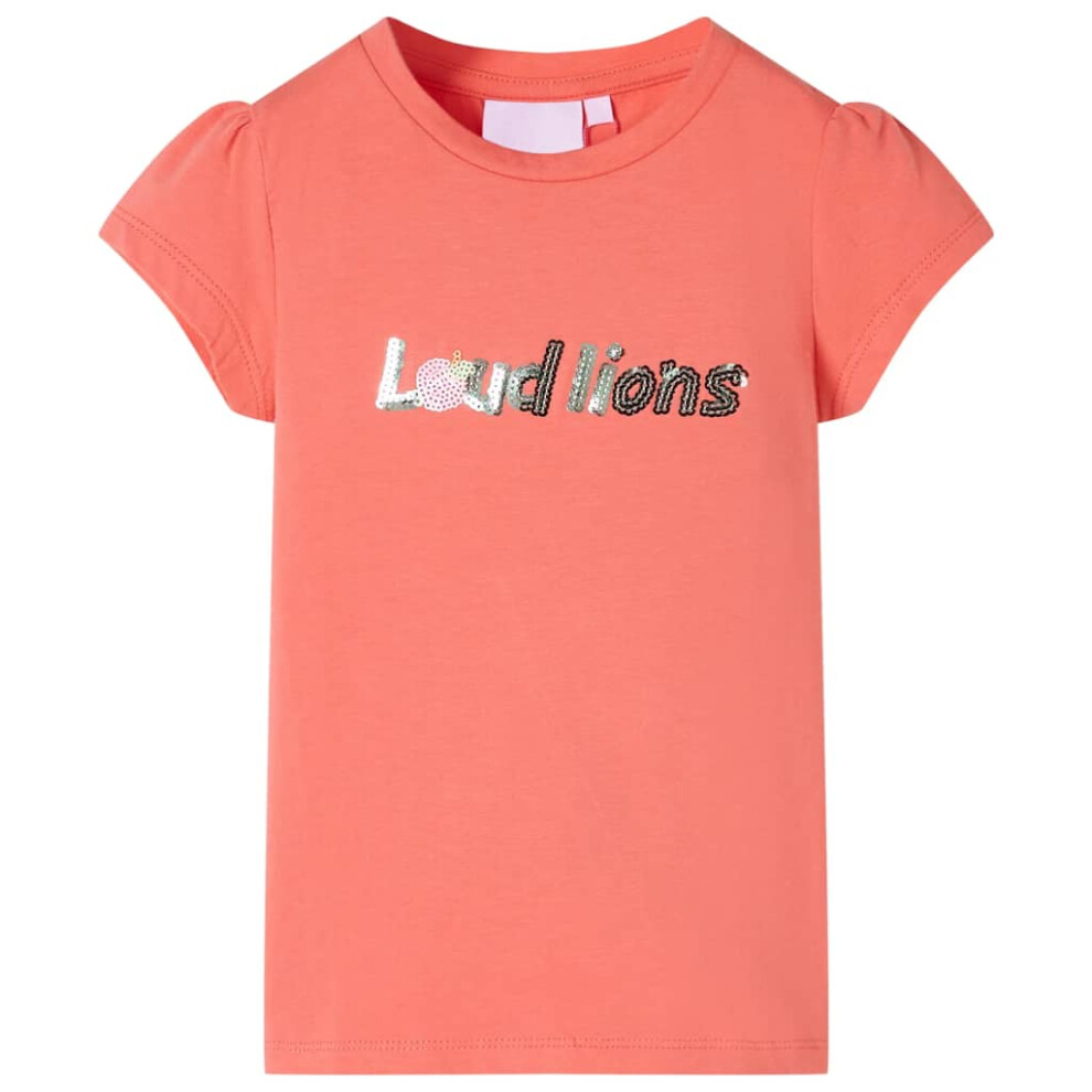 Vidaxl (, 140) Kids' T-Shirt With Cap Sleeves Children's T Shirt Tee Top Sequinned Letters Coral