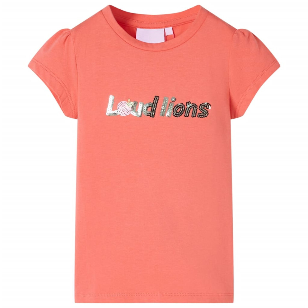 (coral, 104) Kids' T-shirt with Cap Sleeves Children's T Shirt Tee Top Sequinned Letters