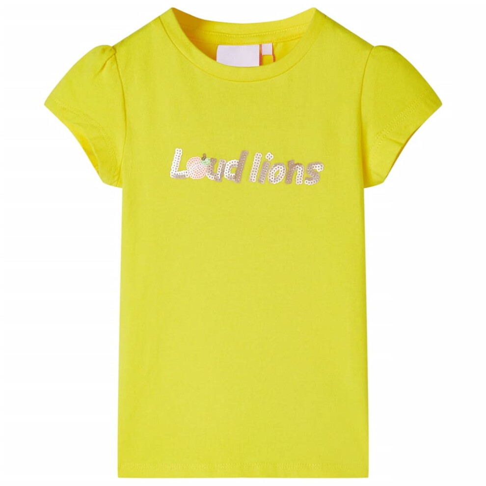 Vidaxl (, 140) Kids' T-Shirt With Cap Sleeves Children's T Shirt Tee Top Sequinned Letters Yellow