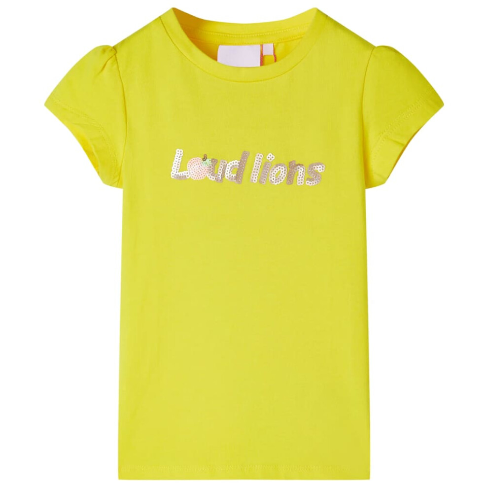 (yellow, 116) Kids' T-shirt with Cap Sleeves Children's T Shirt Tee Top Sequinned Letters