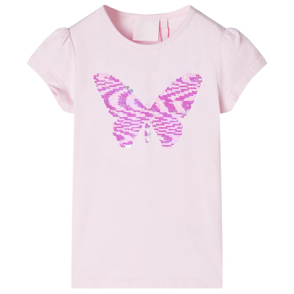 (soft pink, 92) Kids' T-shirt With Cap Sleeves Children's T Shirt Tee Sequinned Butterfly