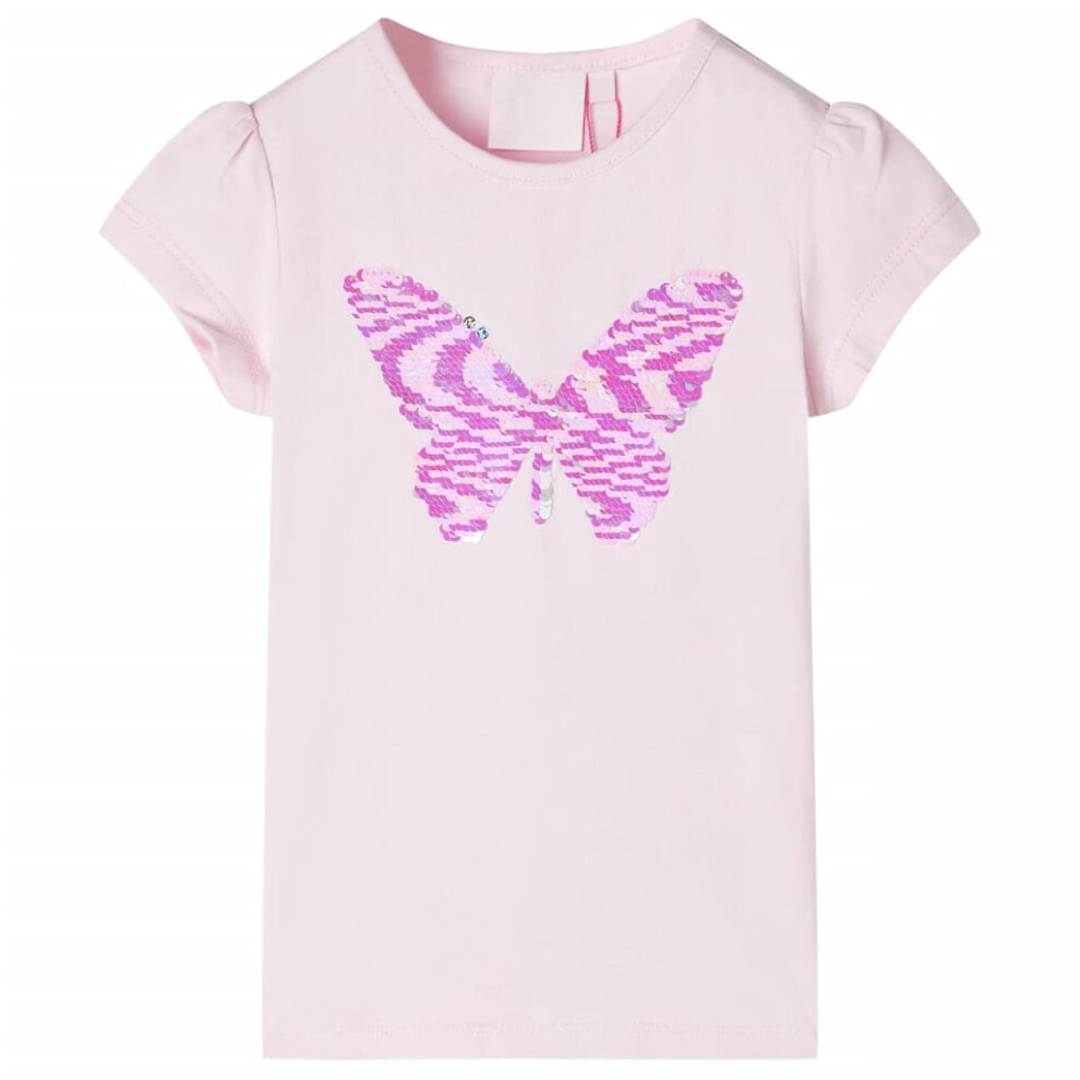 (soft pink, 140) Kids' T-shirt With Cap Sleeves Children's T Shirt Tee Sequinned Butterfly