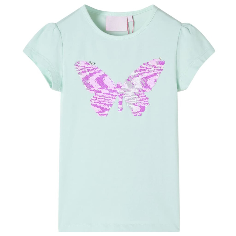 (mint, 92) Kids' T-shirt with Cap Sleeves Children's T Shirt Tee Sequinned Butterfly