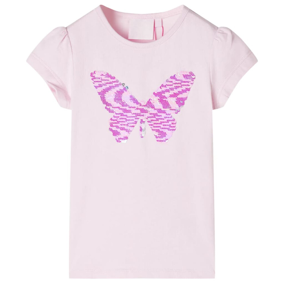 (soft pink, 104) Kids' T-shirt with Cap Sleeves Children's T Shirt Tee Sequinned Butterfly