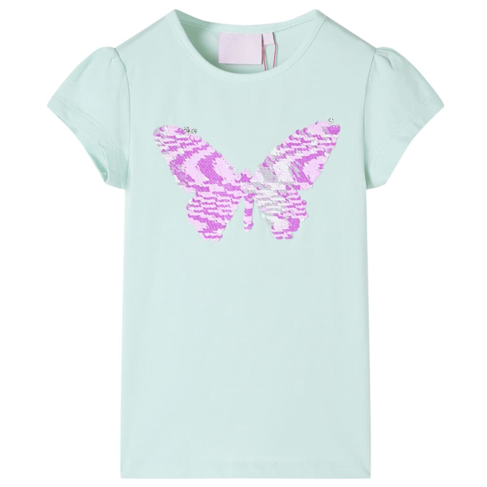 (mint, 140) Kids' T-shirt with Cap Sleeves Children's T Shirt Tee Sequinned Butterfly