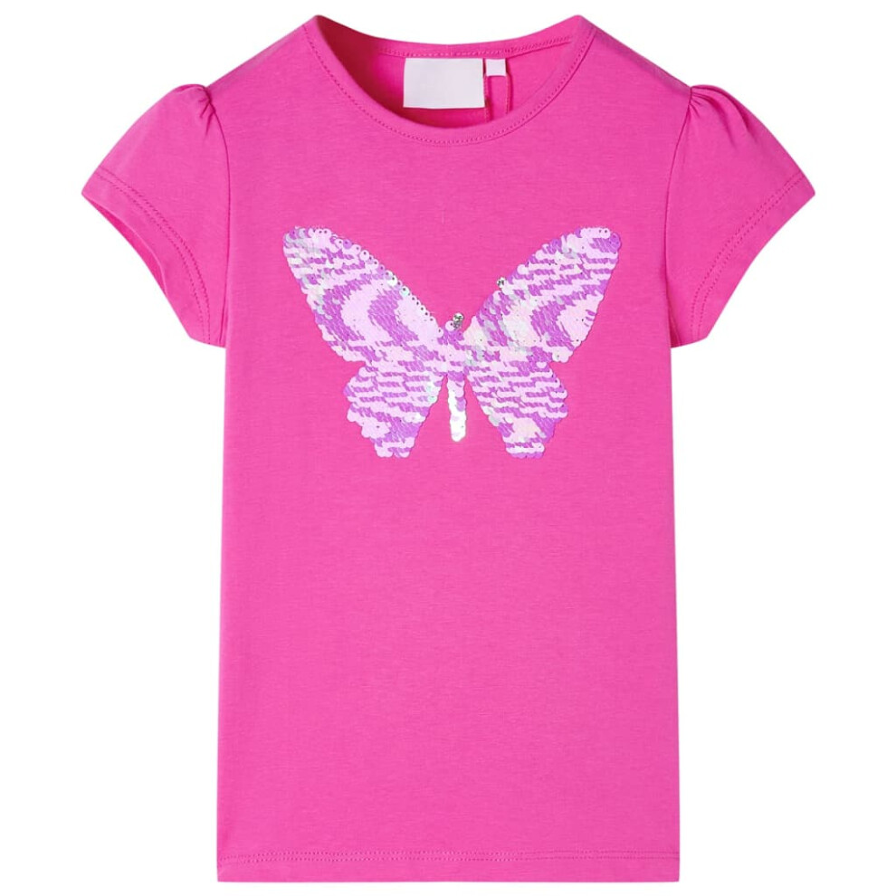 (pink, 140) Kids' T-shirt with Cap Sleeves Children's T Shirt Tee Sequinned Butterfly