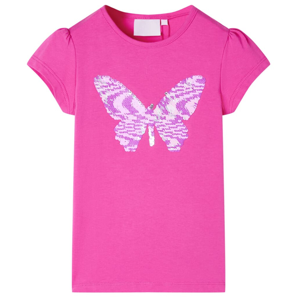 Vidaxl (Pink, 104) Kids' T-Shirt With Cap Sleeves Children's T Shirt Tee Sequinned Butterfly