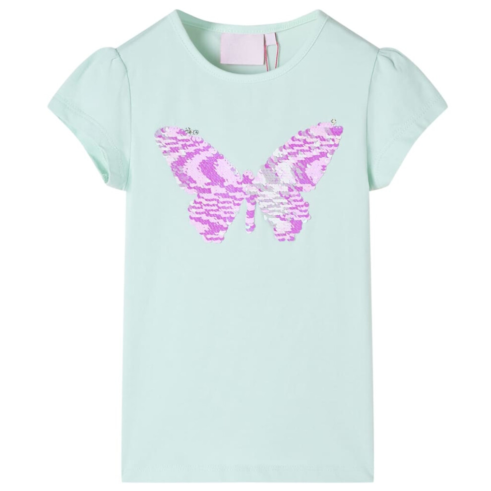 Vidaxl (Mint, 128) Kids' T-Shirt With Cap Sleeves Children's T Shirt Tee Sequinned Butterfly