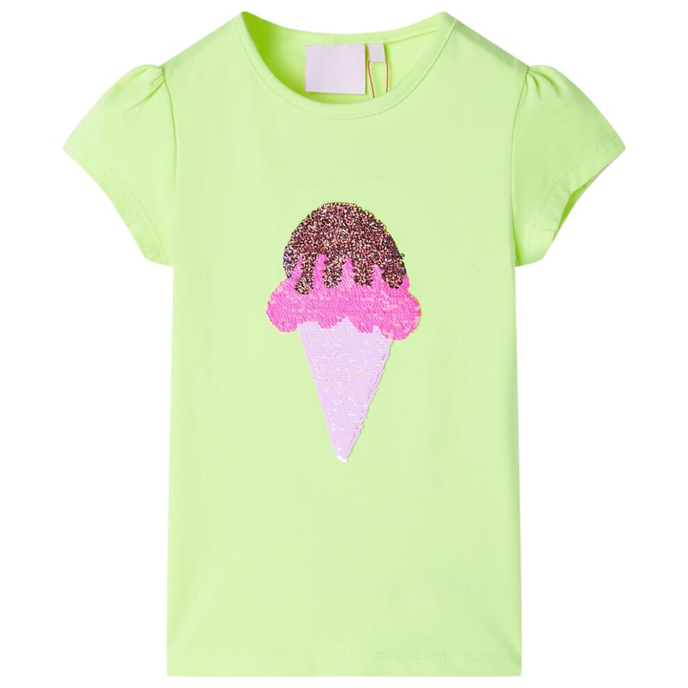 (yellow, 140) Kids' T-shirt Short Sleeves Children's T Shirt Tee Top Sequin Ice Cream Neon