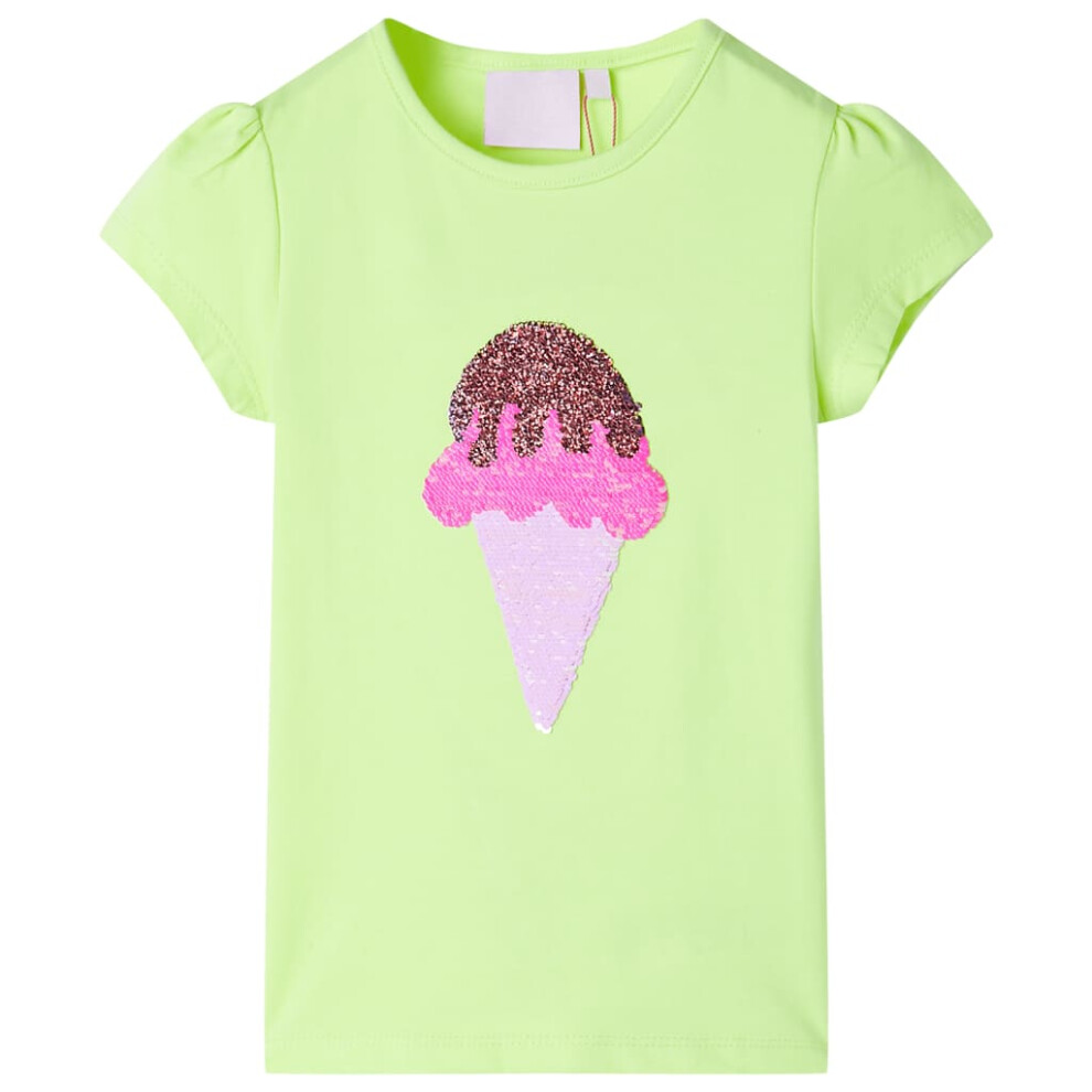 (yellow, 104) Kids' T-shirt Short Sleeves Children's T Shirt Tee Top Sequin Ice Cream Neon