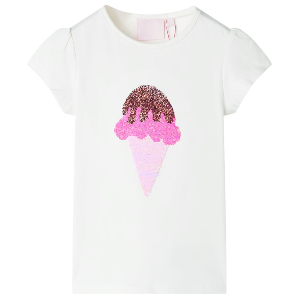 (ecru, 92) Kids' T-shirt Short Sleeves Children's T Shirt Tee Top Sequin Ice Cream Neon