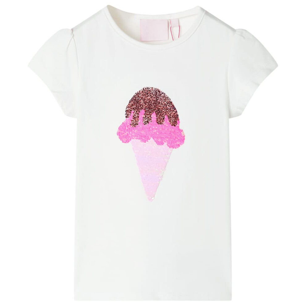 (ecru, 140) Kids' T-shirt Short Sleeves Children's T Shirt Tee Top Sequin Ice Cream Neon