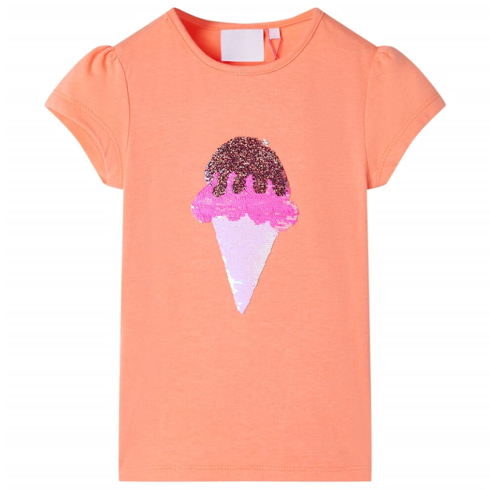 (orange, 140) Kids' T-shirt Short Sleeves Children's T Shirt Tee Top Sequin Ice Cream Neon