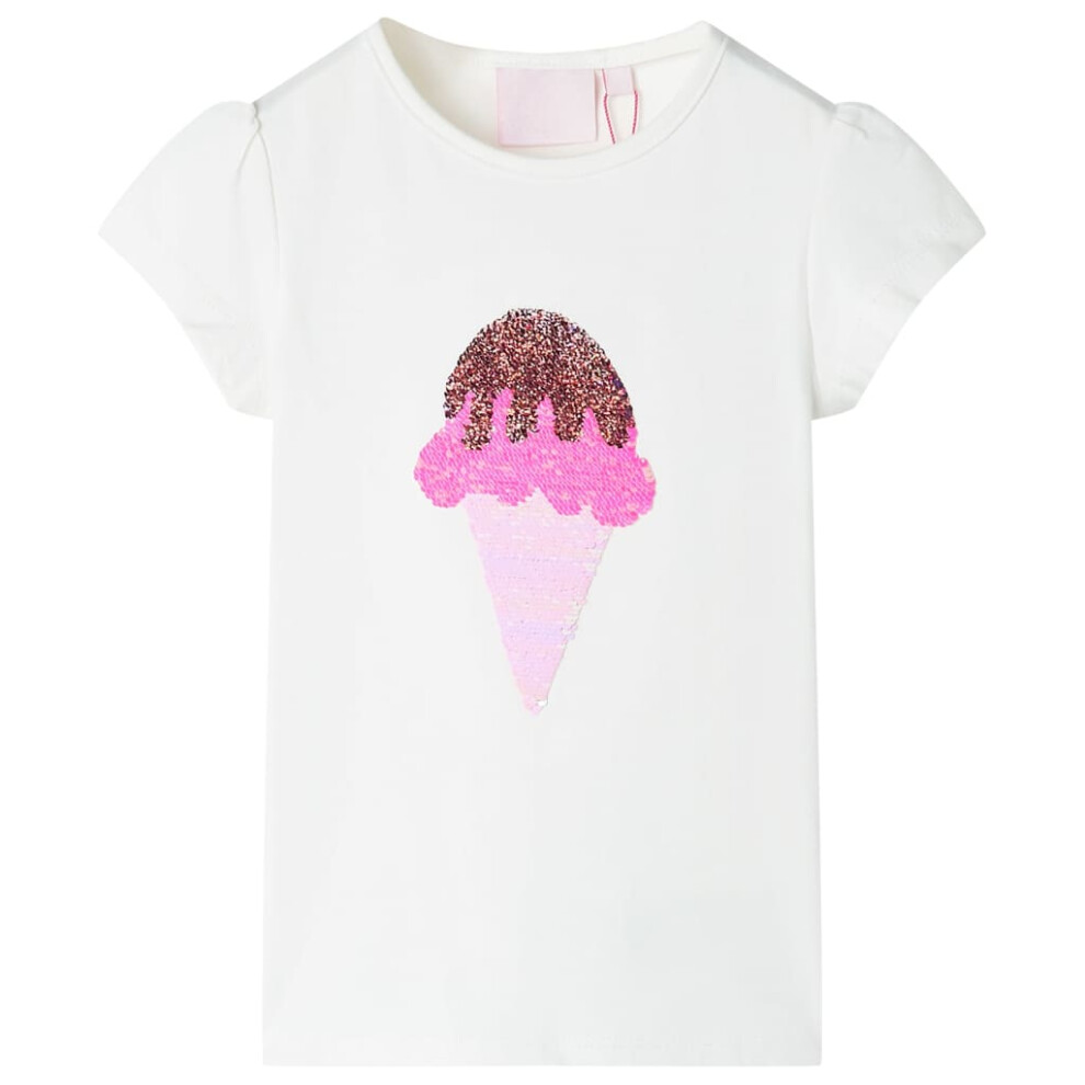 (ecru, 116) Kids' T-shirt Short Sleeves Children's T Shirt Tee Top Sequin Ice Cream Neon