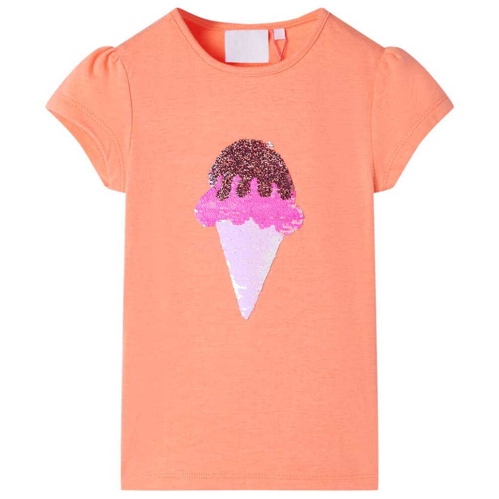 (orange, 92) Kids' T-shirt Short Sleeves Children's T Shirt Tee Top Sequin Ice Cream Neon