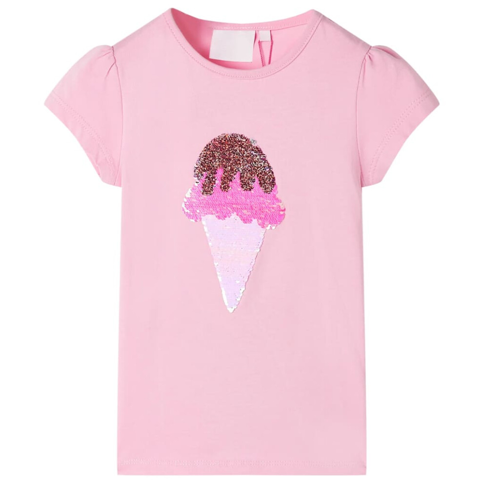 (pink, 92) Kids' T-shirt Short Sleeves Children's T Shirt Tee Top Sequin Ice Cream Neon