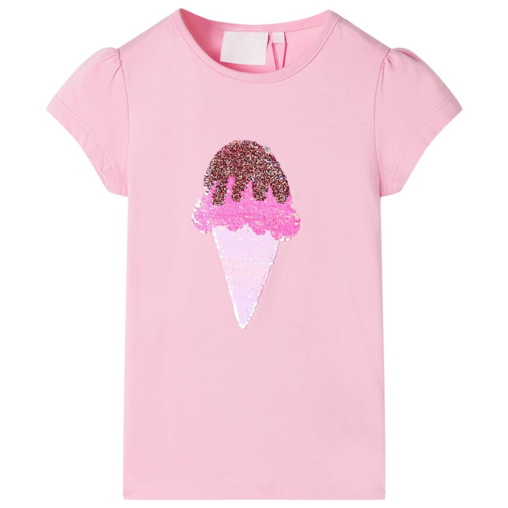 (pink, 140) Kids' T-shirt Short Sleeves Children's T Shirt Tee Top Sequin Ice Cream Neon