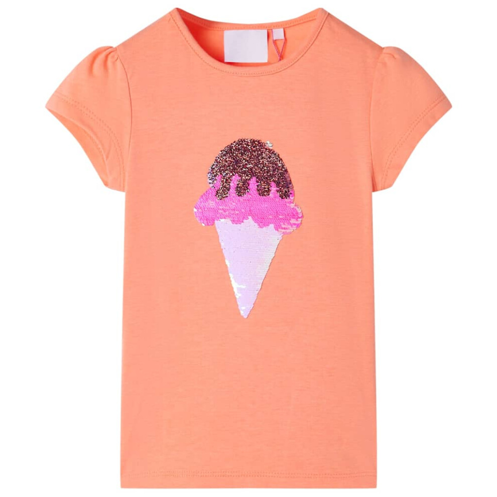 (orange, 116) Kids' T-shirt Short Sleeves Children's T Shirt Tee Top Sequin Ice Cream Neon