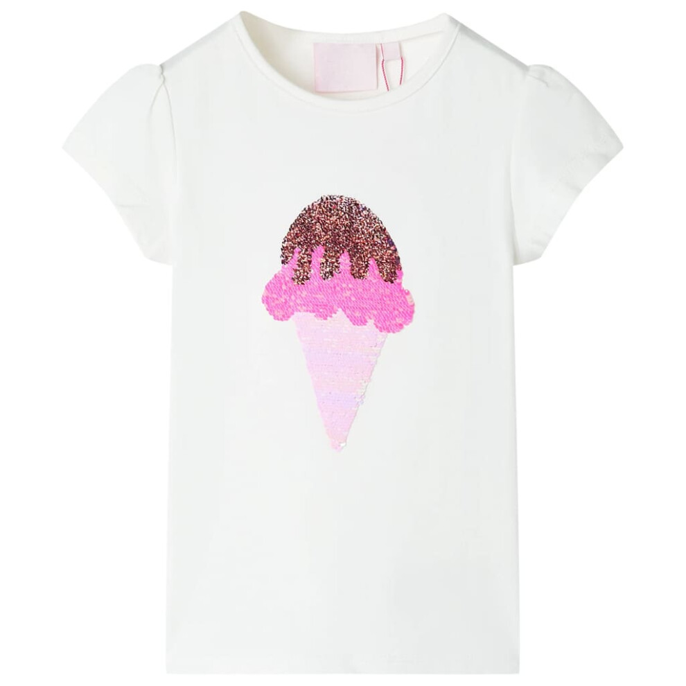 (ecru, 128) Kids' T-shirt Short Sleeves Children's T Shirt Tee Top Sequin Ice Cream Neon