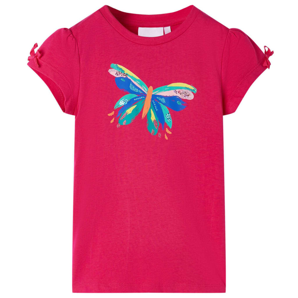 (bright pink, 128) Kids' T-shirt Short Sleeves Children's T Shirt Kids' Tops Tee Butterfly Design