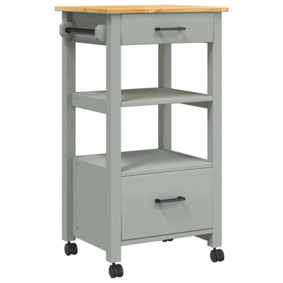 (grey) vidaXL Kitchen Trolley Rolling Cart Storage Cart Trolley MONZA Solid Wood Pine