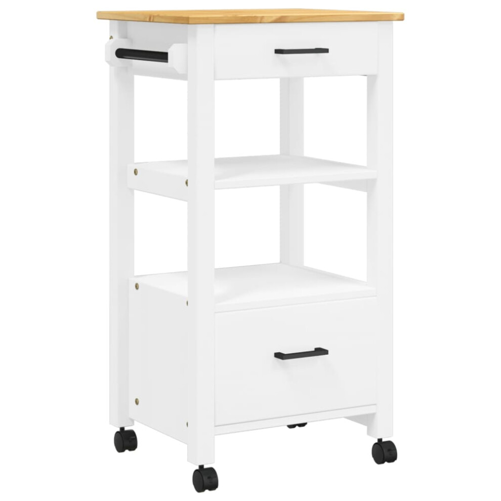 (white) vidaXL Kitchen Trolley Rolling Cart Storage Cart Trolley MONZA Solid Wood Pine