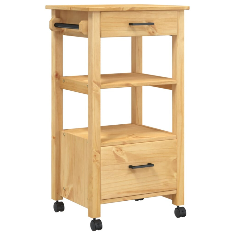 (brown) vidaXL Kitchen Trolley Rolling Cart Storage Cart Trolley MONZA Solid Wood Pine