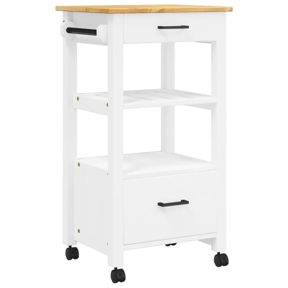 (white) vidaXL Kitchen Trolley Rolling Cart Storage Cart Trolley MONZA Solid Wood Pine