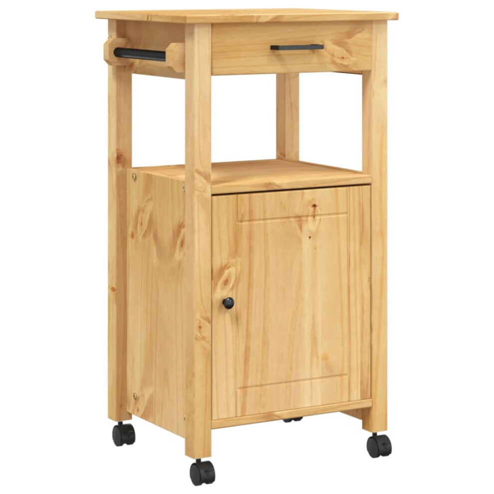 (brown) vidaXL Kitchen Trolley Rolling Cart Storage Cart Trolley MONZA Solid Wood Pine