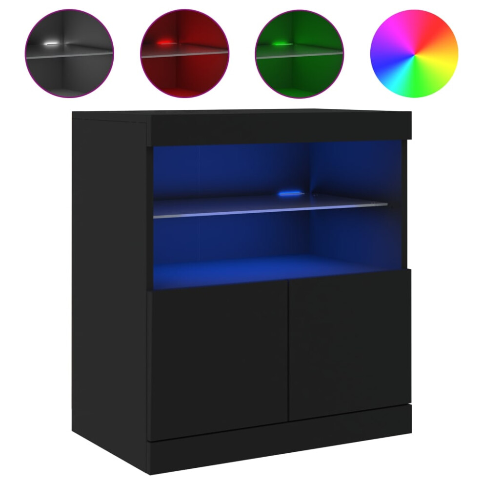 (black) vidaXL Sideboard with LED Lights Cupboard Highboard Storage Buffet Cabinet