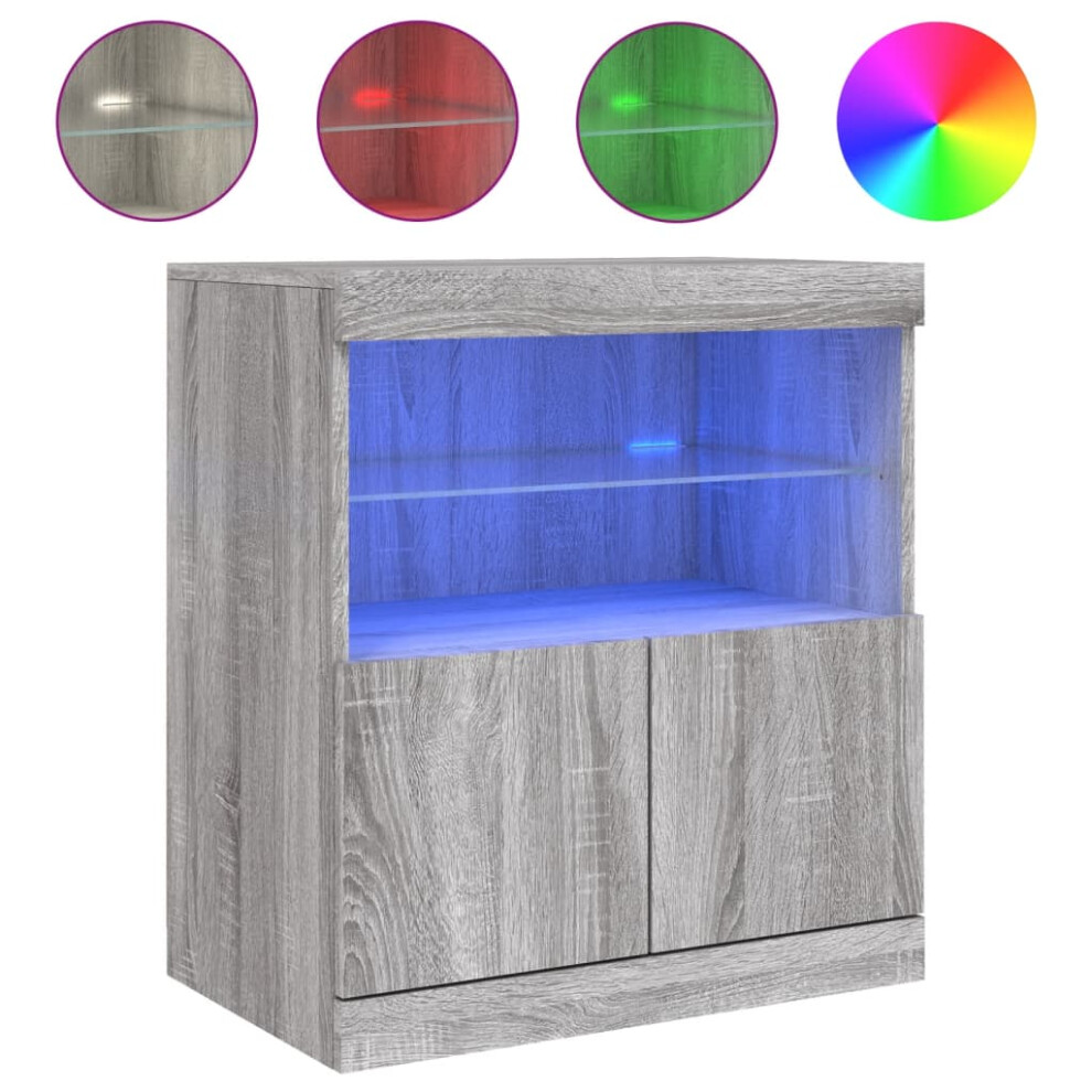 Vidaxl (Grey Sonoma) Sideboard With Led Lights Cupboard Highboard Storage Buffet Cabinet