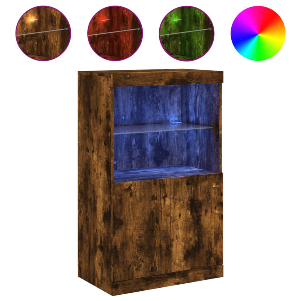 Vidaxl (Smoked Oak) Sideboard With Led Lights Cupboard Highboard Storage Buffet Cabinet