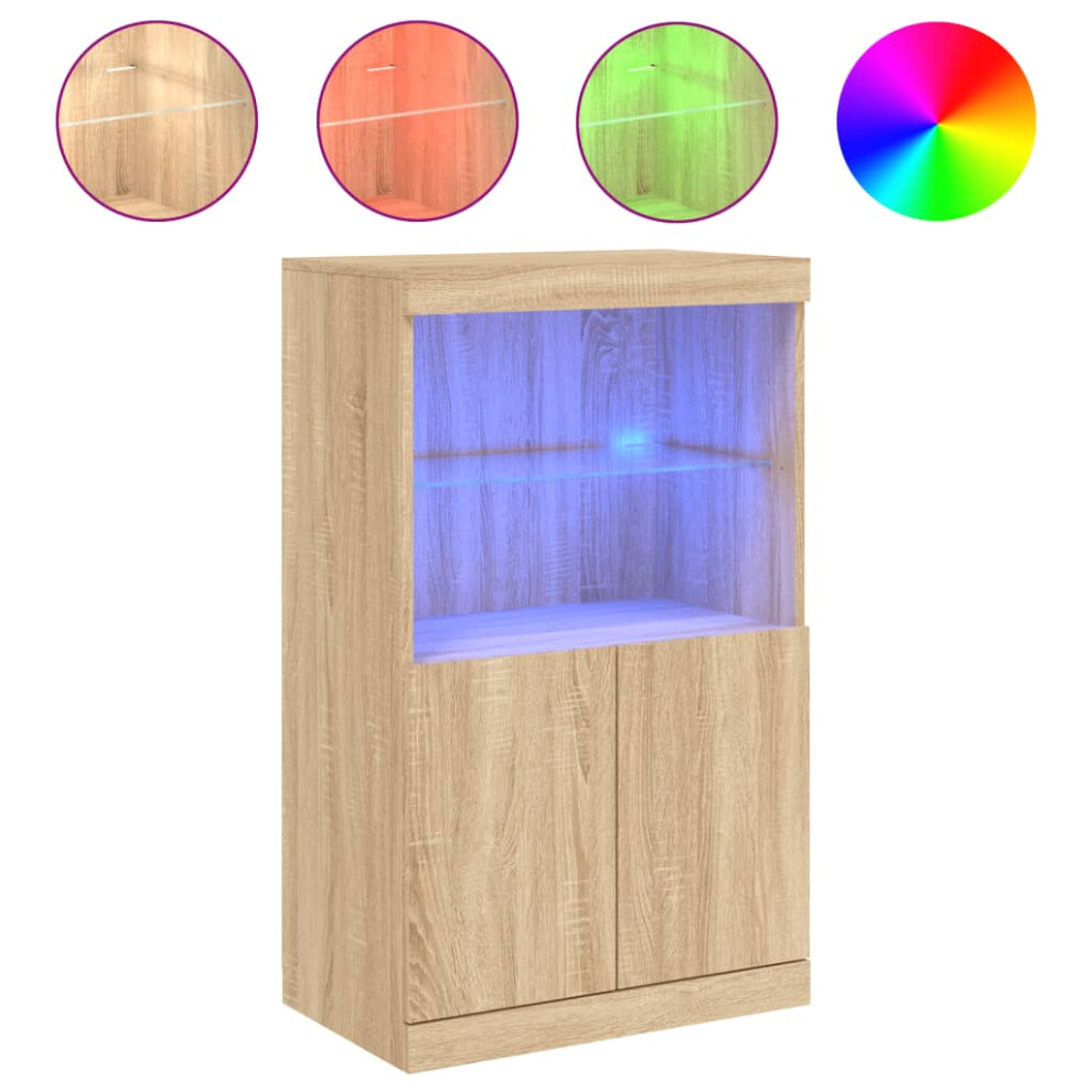 Vidaxl (Sonoma Oak) Sideboard With Led Lights Cupboard Highboard Storage Buffet Cabinet