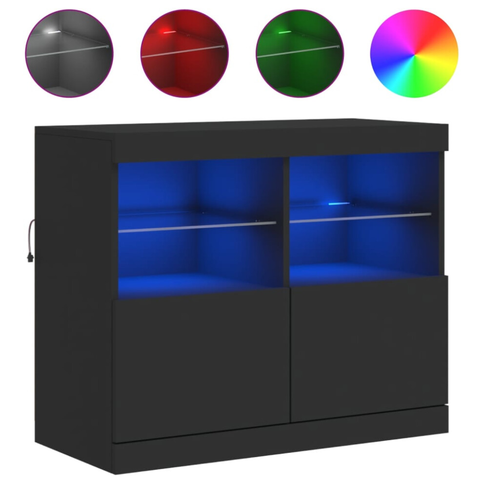 (black) vidaXL Sideboard With LED Lights Cupboard Highboard Storage Buffet Cabinet